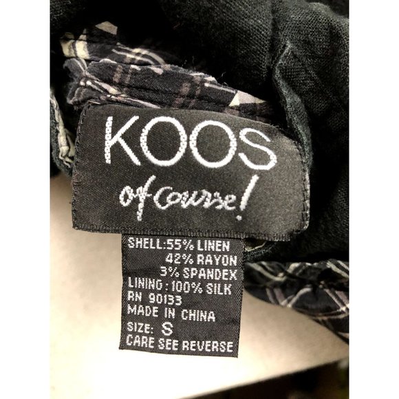 Koos Of Course Silk Jacket Blazer Size Small Black White Print Button Floral - Picture 10 of 10